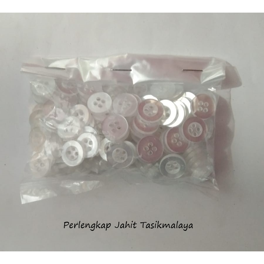 Kancing Baju Kemeja Ukuran 18L/11mm Warna Hitam, Putih, Bening  isi 1 gross 144pcs