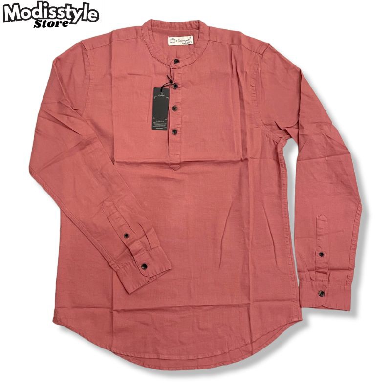 Kemeja Kemko Pria Lengan Panjang Kancing Dada / Kemeja Concept Kerah Shanghai Lengan Panjang / Kemej