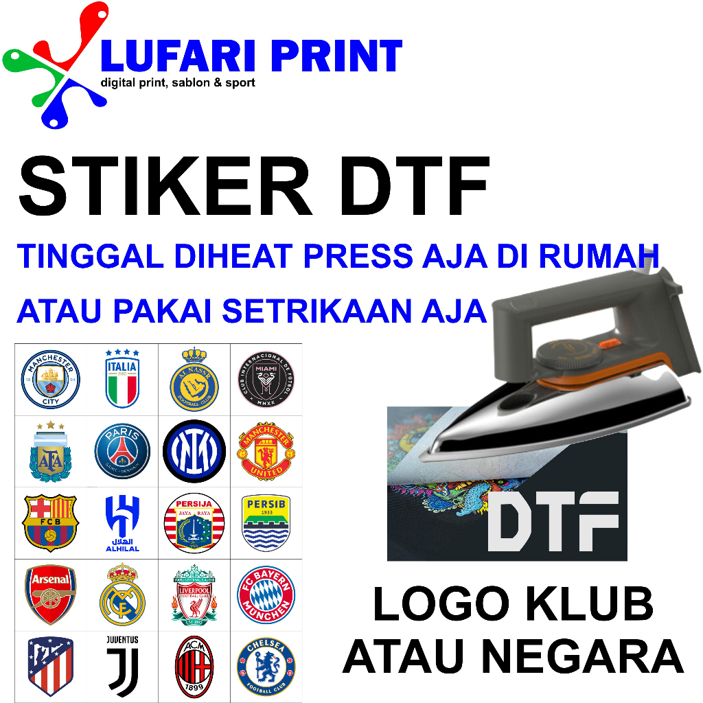 

Stiker DTF siap tempel Klub Sepak Bola