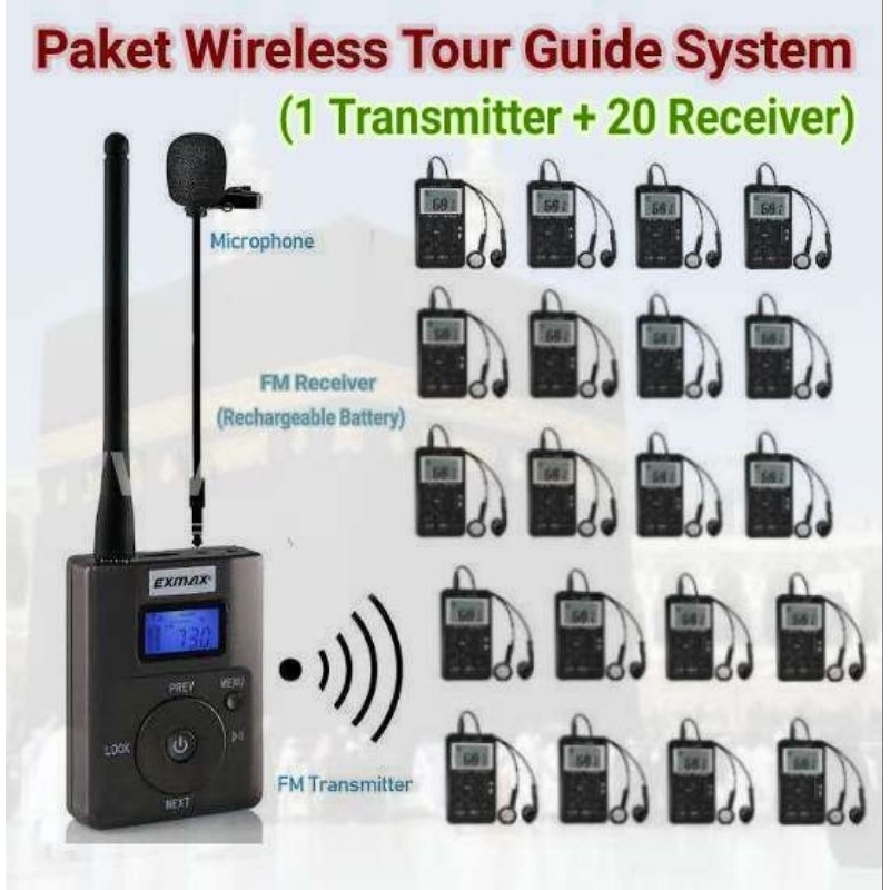 Paket Wireless Audio Tour Guide System 20 Receiver Rechargeable - cocok untuk Haji Umroh