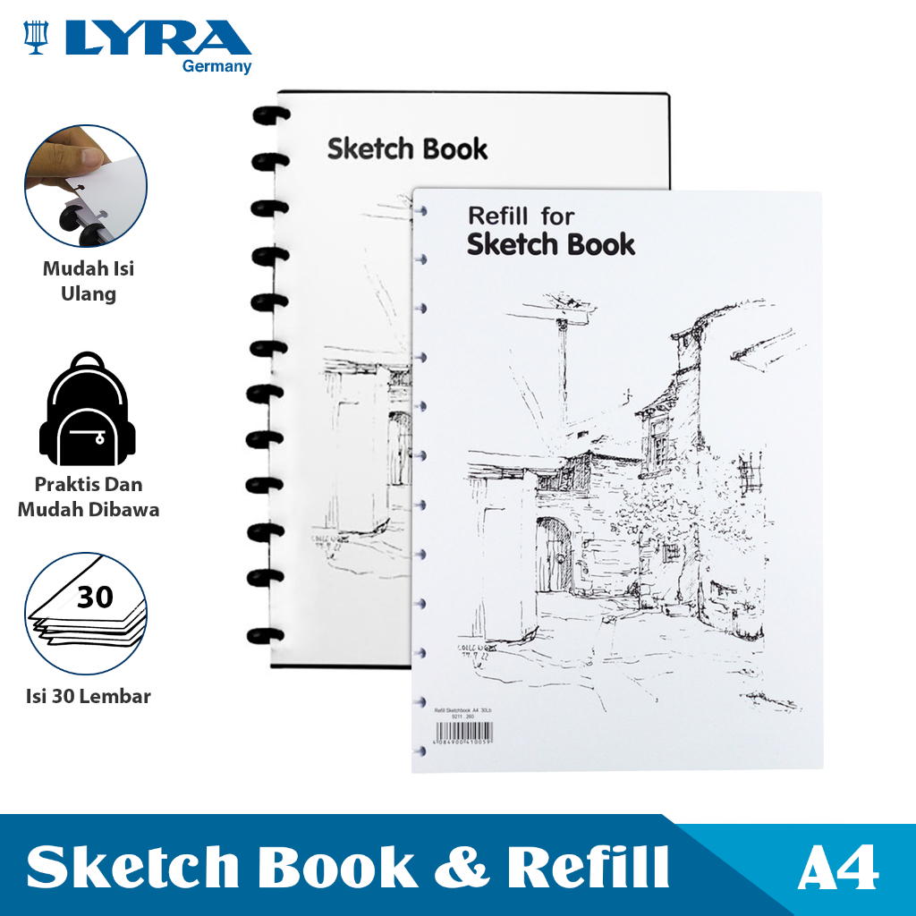 

LYRA COMBO 2 Buku Sketsa dan Refill Ukuran A4 30 Lembar Sketch Book Binder Buku Bergambar LYR-921026