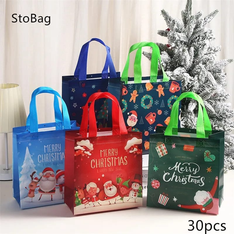 

(2pcs) Tas Spunbond Natal dan Tahun Baru / Bingkisan Natal Goodie Bag Motif Santa Hampers Christmas