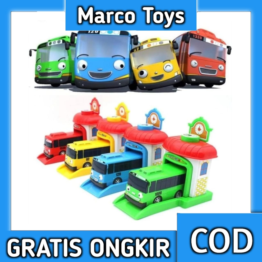 Mainan Edukasi Anak THE LITTLE BUS STATTION Tayo garasi Di Tekan dan Jalan Pull Back // Mainan Kenda