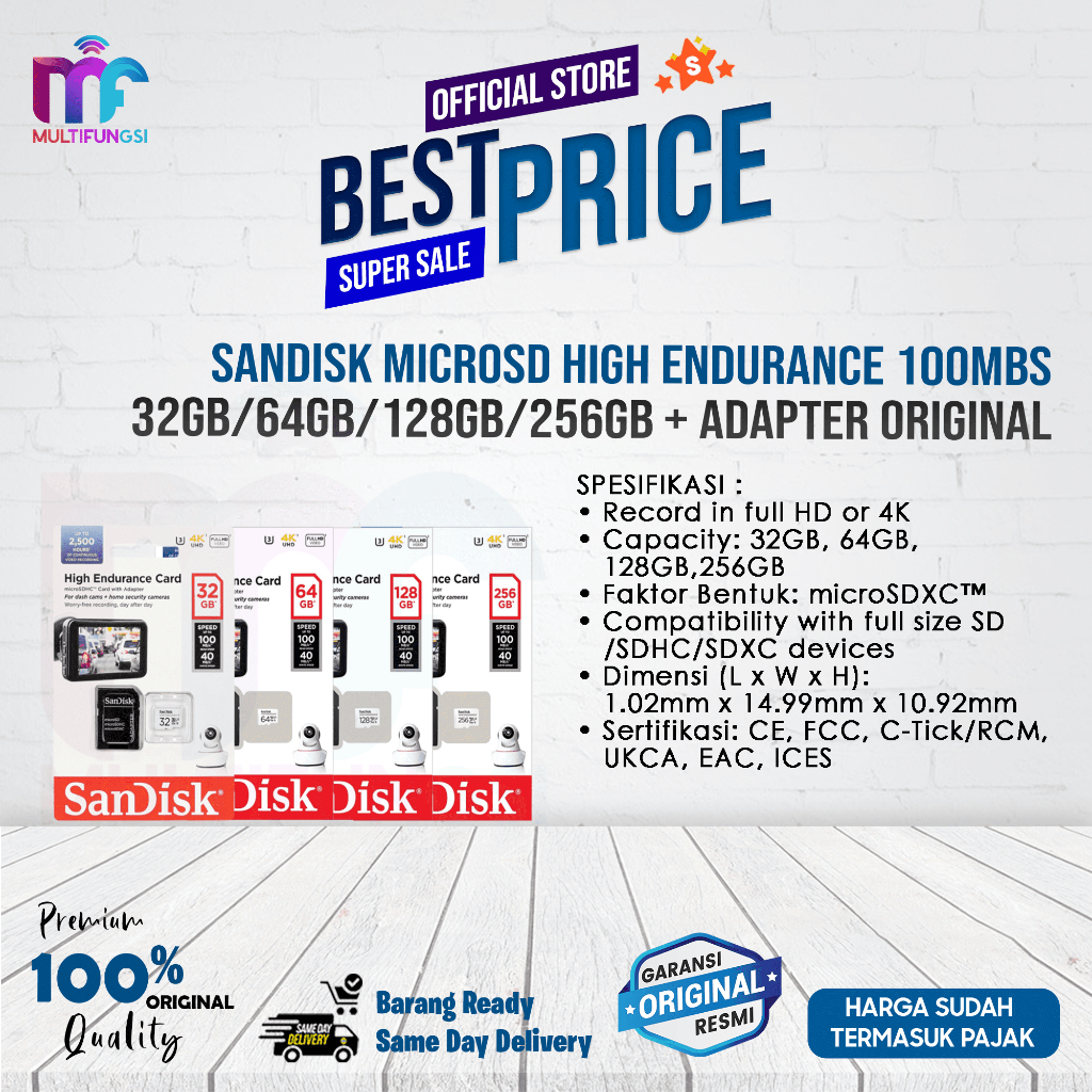 mz_fiktra - sandisk microsd high endurance 32gb 64gb 128gb 256gb + adapter