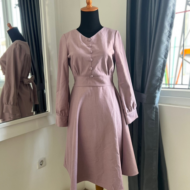 Dress autumn midi Pink wool tebal