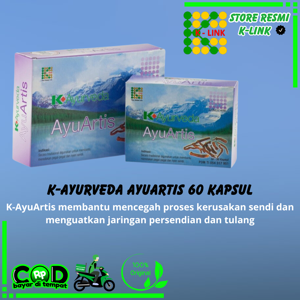K-LINK K-Ayurveda Ayuartis 60 Kapsul 𝟏𝟎𝟎% 𝐎𝐑𝐈𝐆𝐈𝐍𝐀𝐋 𝐊-𝐋𝐈𝐍𝐊 II Mengatasi Masalah Persendian & Asam Ura