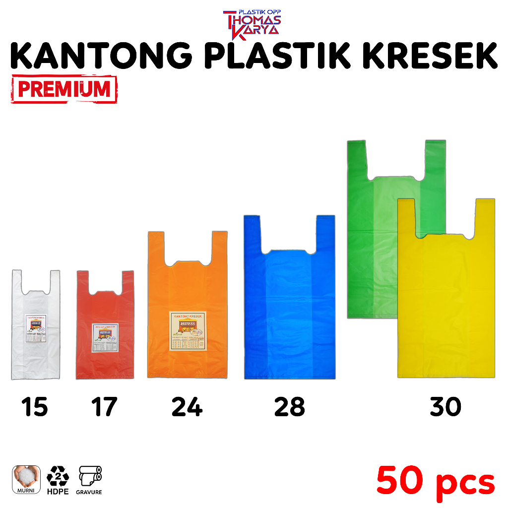 Kantong Kresek 15 17 24 28 30 TEBAL isi 50 Plastik HD Warna Putih Hijau Kuning