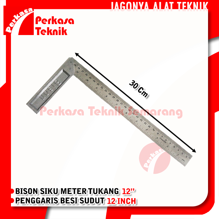 

BISON Siku Meter Tukang 12" Penggaris Besi Sudut 30cm 12 Inch