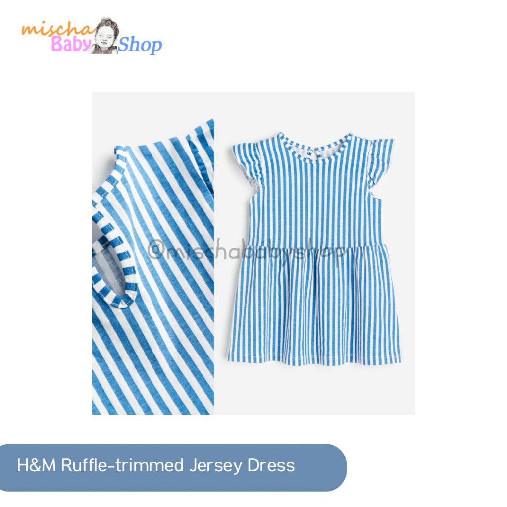 H&M Ruffle-trimmed Jersey Dress Blue/Striped | Pakaian Anak Bayi Perempuan