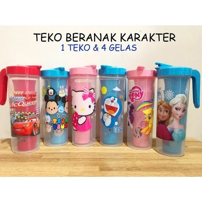 INDOLINE - TEKO SET GELAS PLASTIK 5 IN 1 KARAKTER - TEKO BERANAK SET GELAS CANGKIR -  WATER JUG SET 