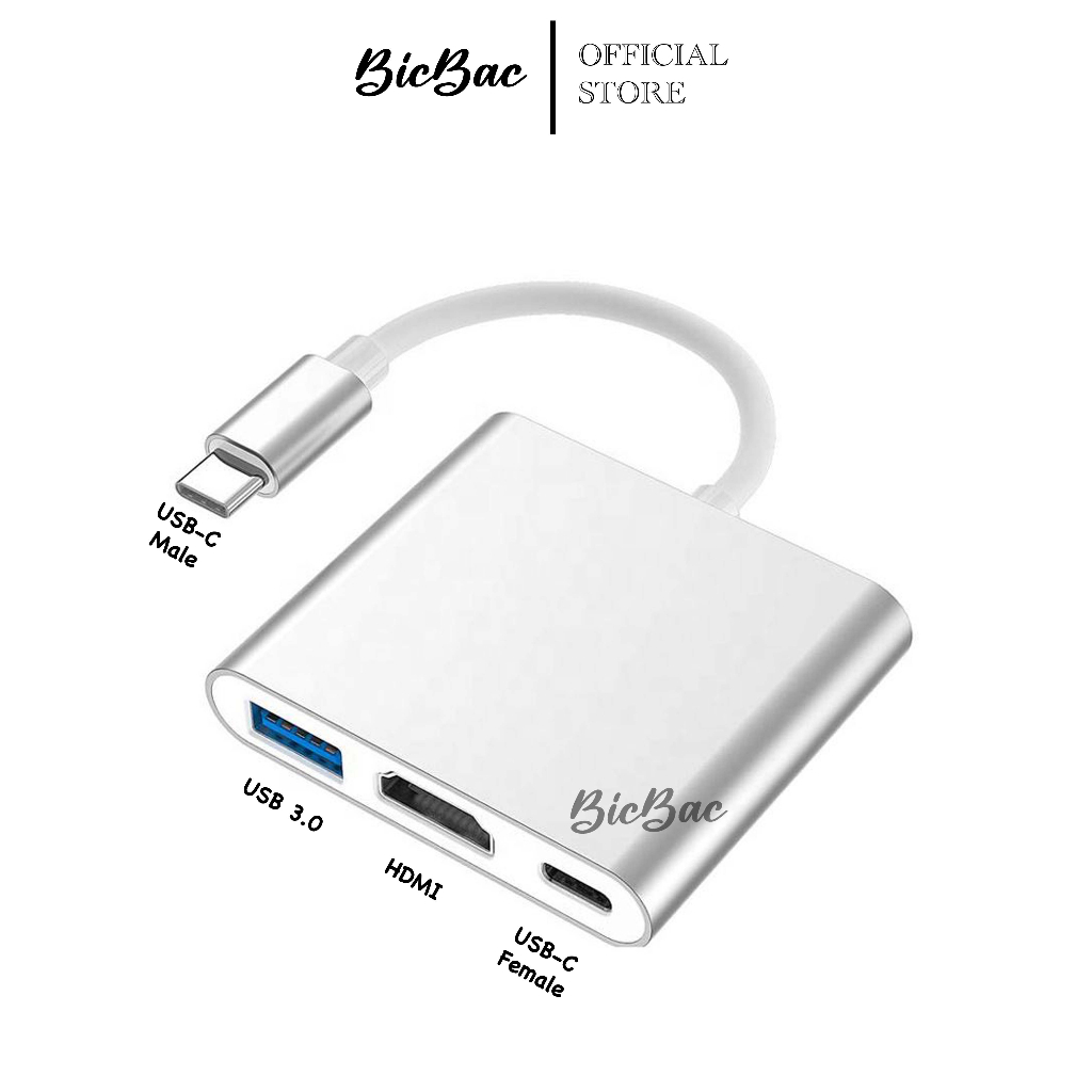 RK BICBAC Kabel Adaptor 3 in 1 USB Type C To HDMI USB 3.0 TYPE C Macbook AIR PRO M1 IPAD ASUS LENOVO