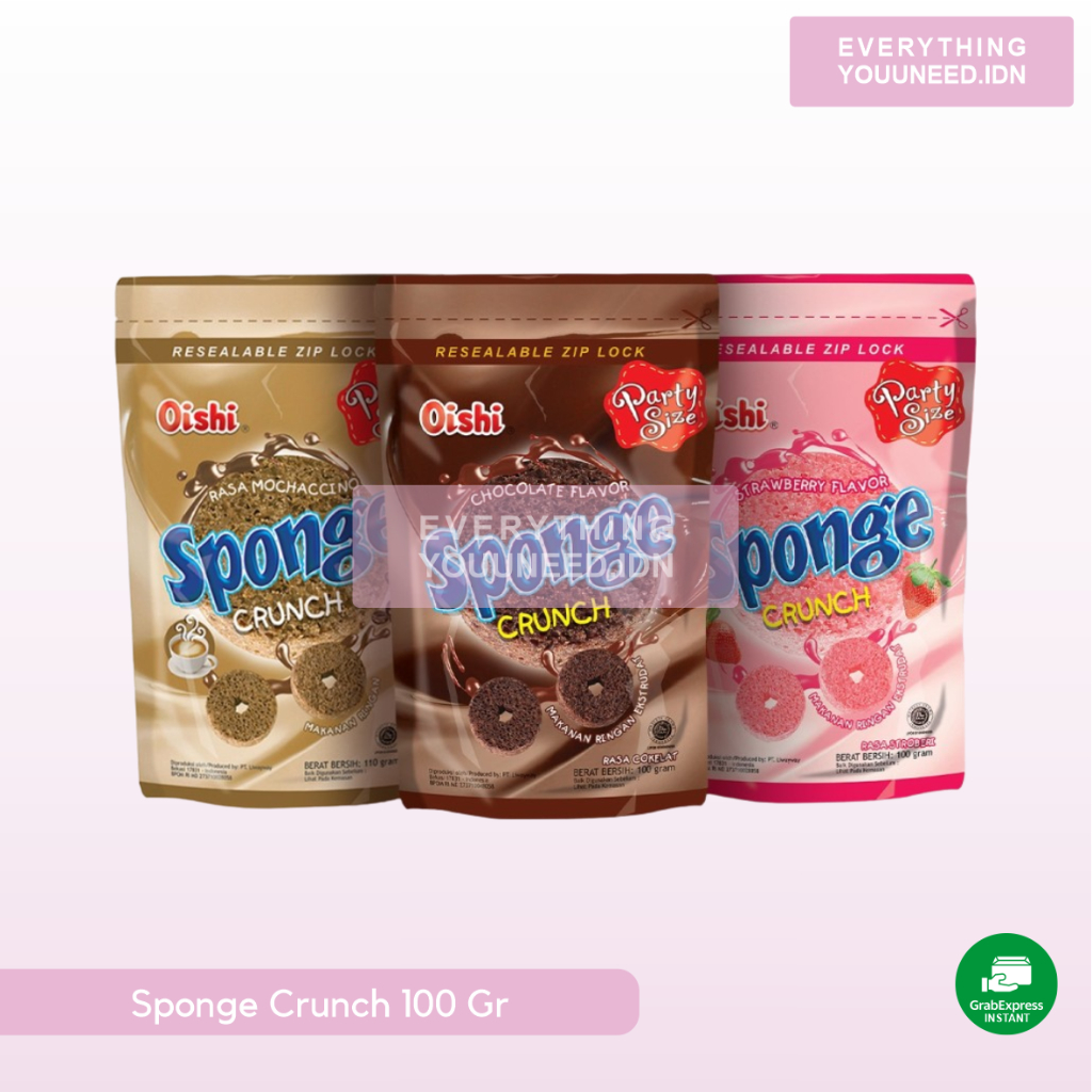

Sponge Crunch Rasa Coklat | Stroberi | Mochaccino