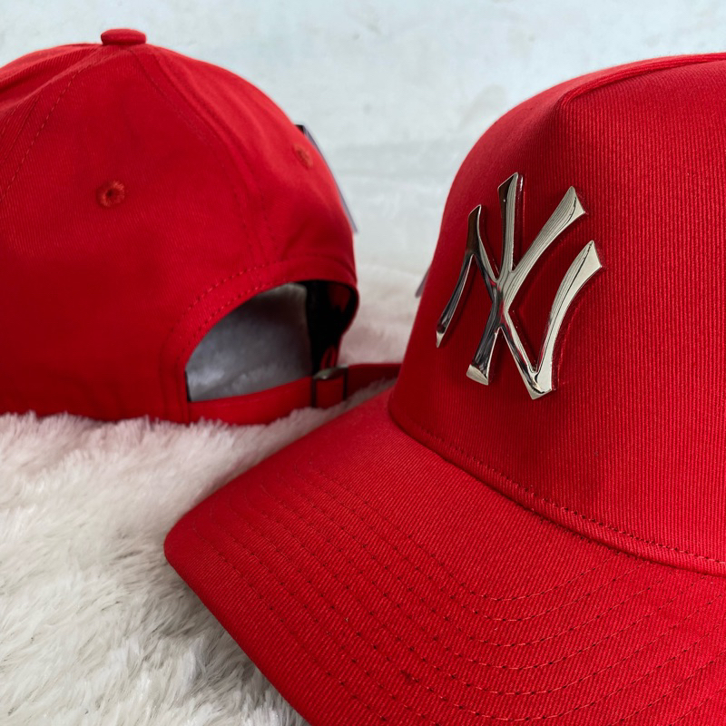 TOPI NY MERAH LOGO SILVER BESI ORIGINAL PREMIUM