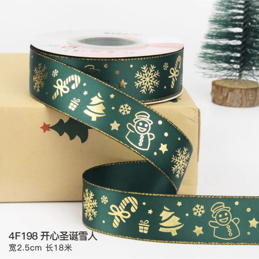 

(Harga Permeter)Premium Pita Satin Natal Hampers 2,5cm Pita Merry Christmas 2023