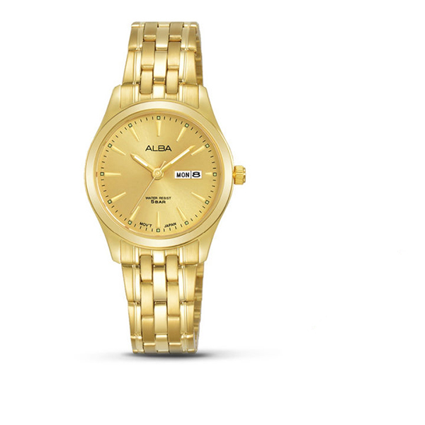Alba Jam Tangan Wanita AN8082 / AN8082X1 Quartz Gold Dial Stainless Steel Strap Watch