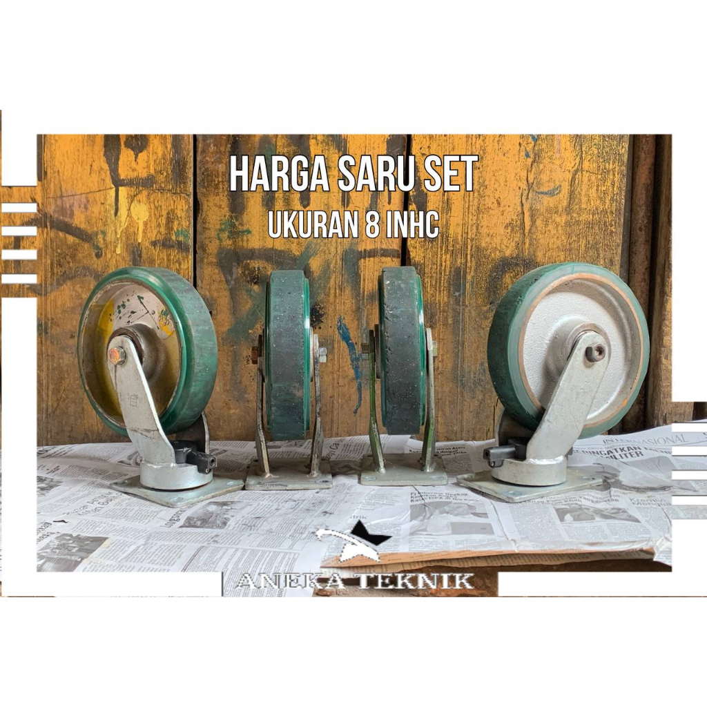 Roda troli 8 inch 1 set / Roda trolley PU 8 inch/ Roda heavy duty