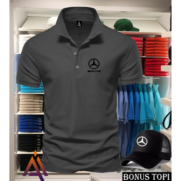 Bonus Topi . Kaos Kerah Pendek Merci AMC HitamTerbaru../ Terkeren 1805 < Baju Lengan Pendek Premium 