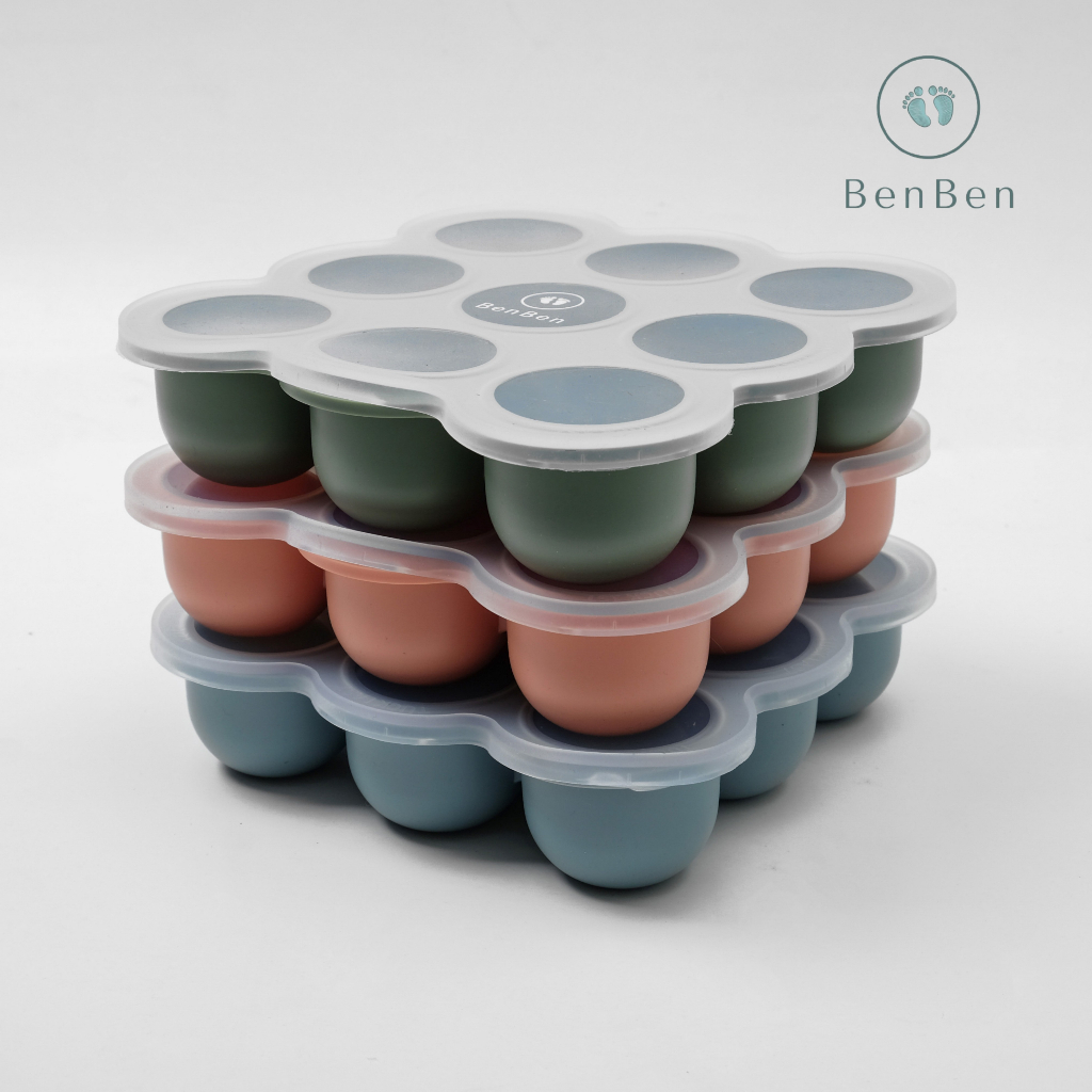 	 BenBen Premium Silicone Food Container Cube Tray 9 Holes Tempat Makan Mpasi Bayi	