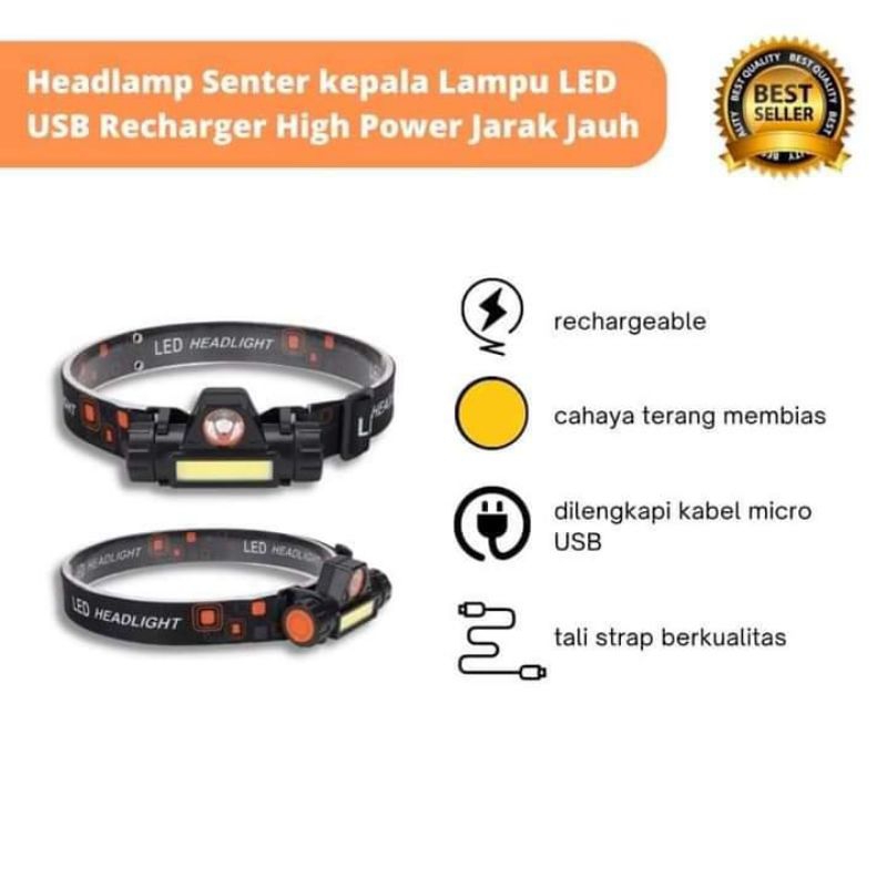 Senter headled / senter LED super terang / senter kepala cob/ senter cas kepala