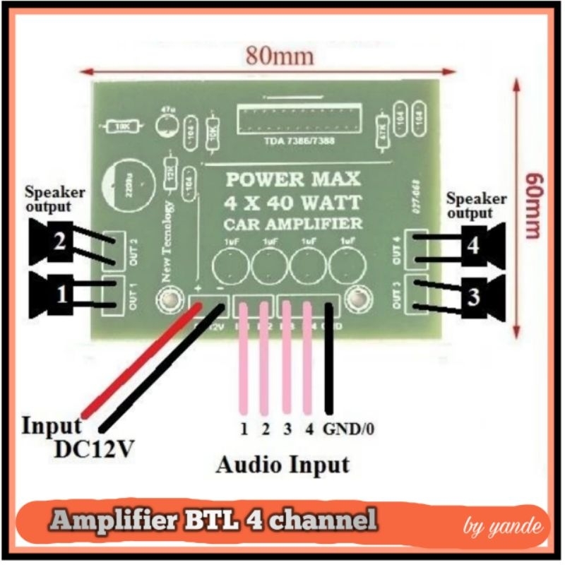 kit power BTL Amplifier 184W @4 channel  x 46W 12V