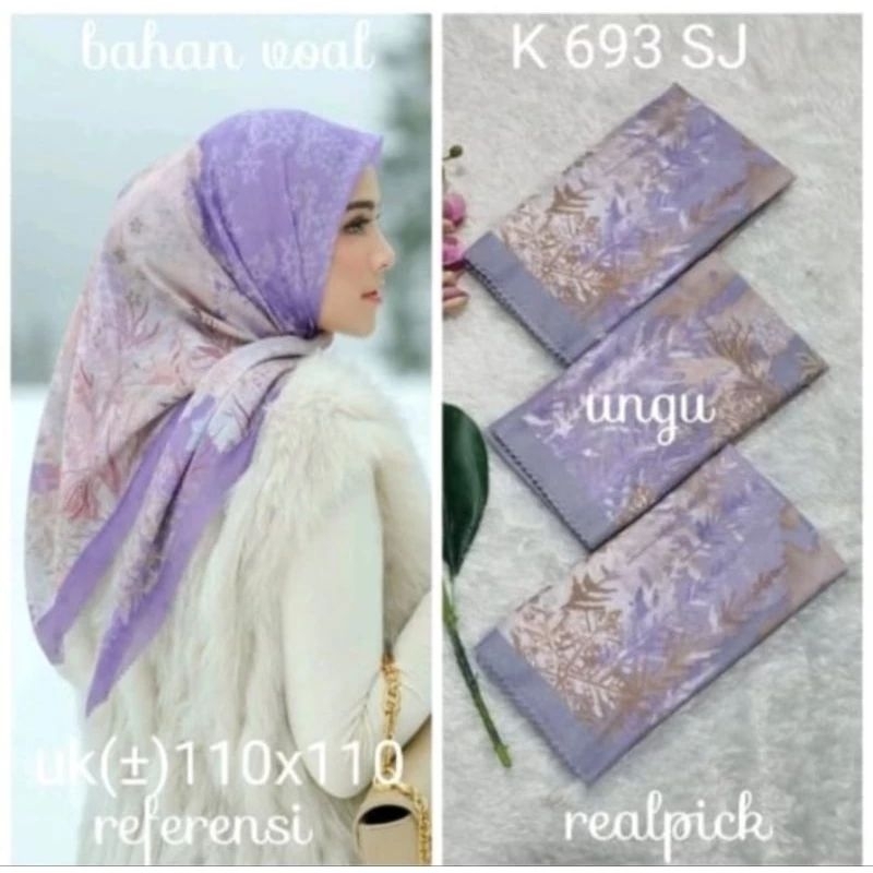 HIJAB SEGIEMPAT VOAL MOTIF SNOW UNGU