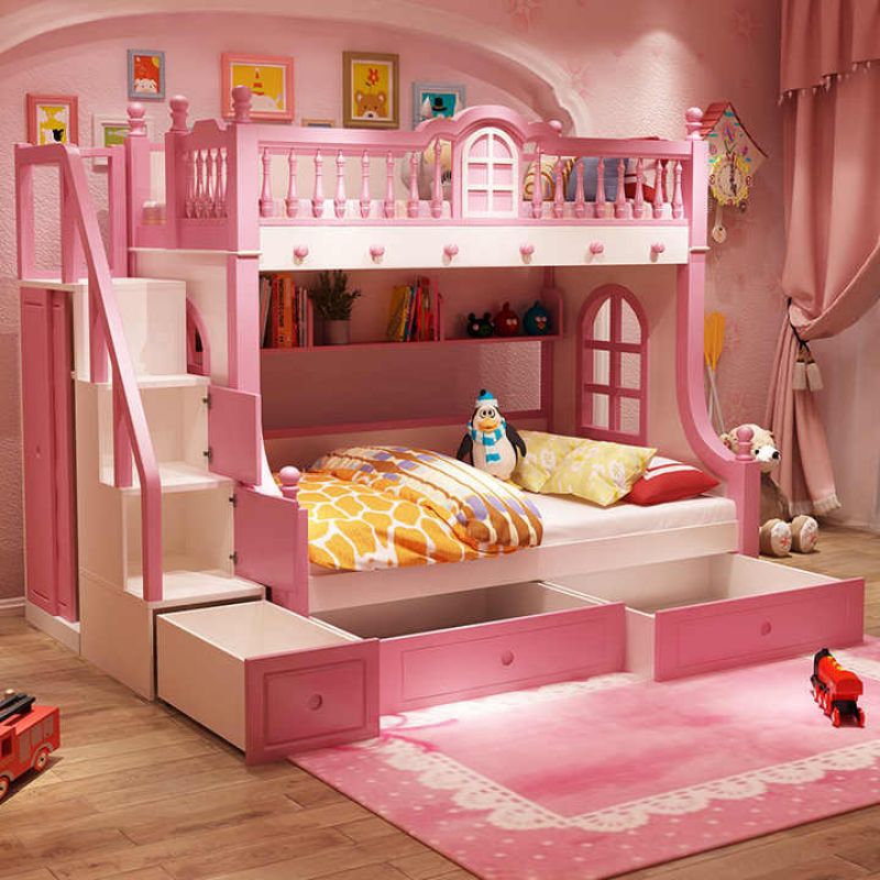 tempat tidur tingkat anak, ranjang susun , kasur tingkat pink