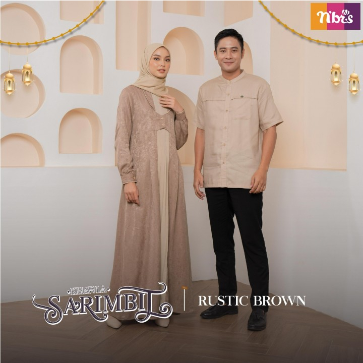 Nibras Sarimbit Khawla Couple Dress Dewasa Lengan Panjang, Dan Baju Koko Lengan Pendek Gamis Muslim