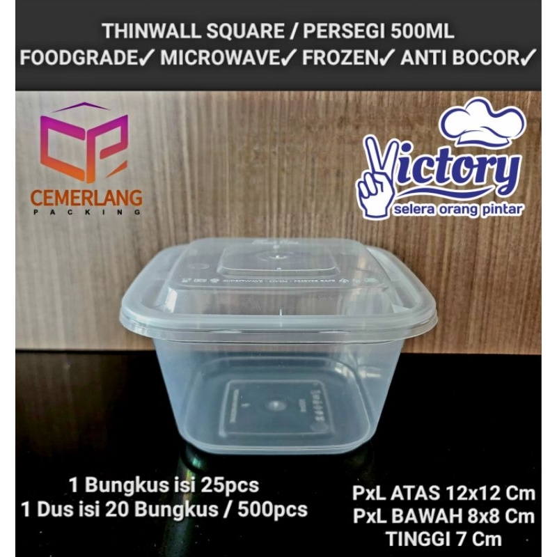 Thinwall Square Persegi 500ml Kotak Makan Plastik Lunch Box 500 ml - Dessert Cendol Sop Buah Snack