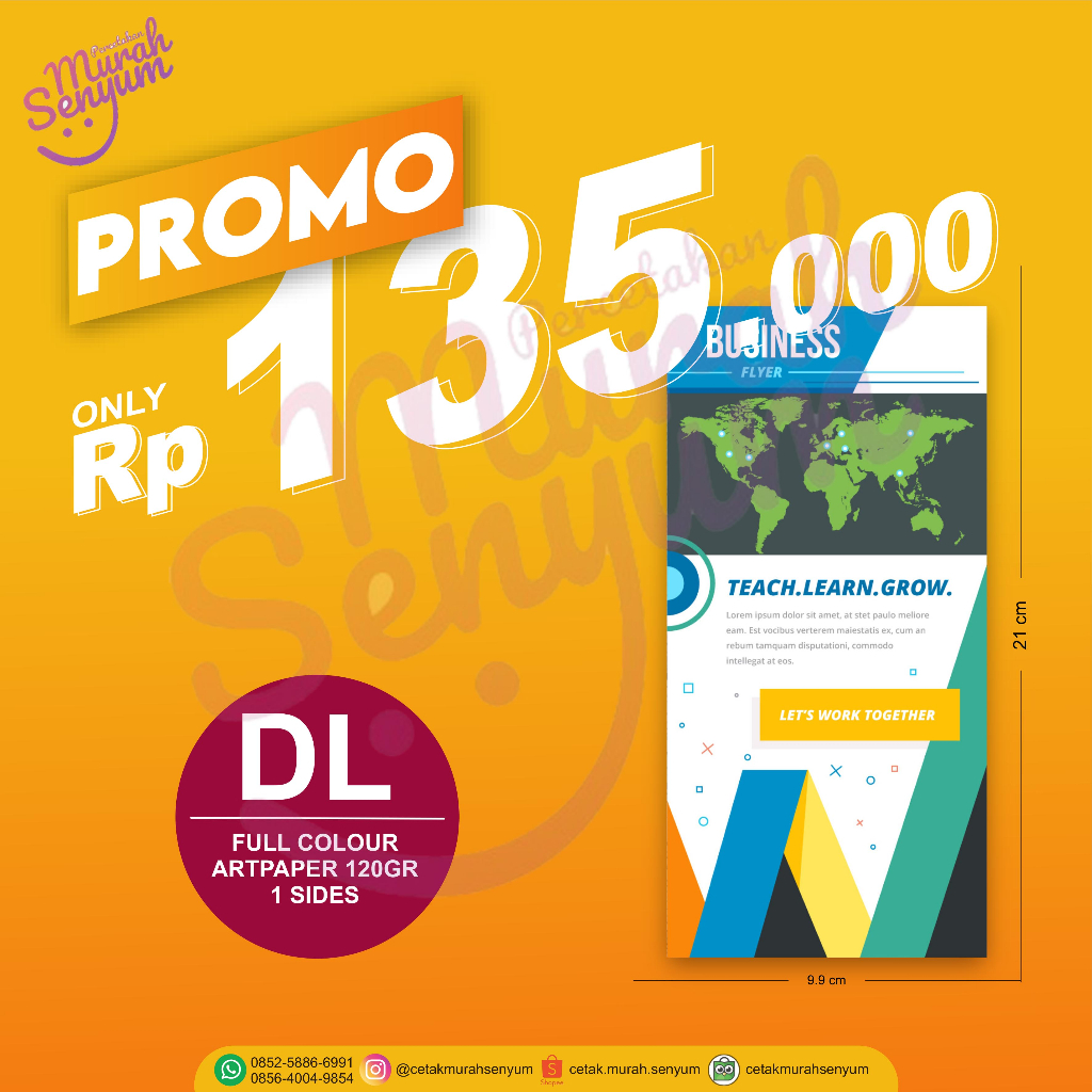 

Cetak Brosur/Flayer Ukuran DL 1 sisi Art Paper 120g 1000lembar
