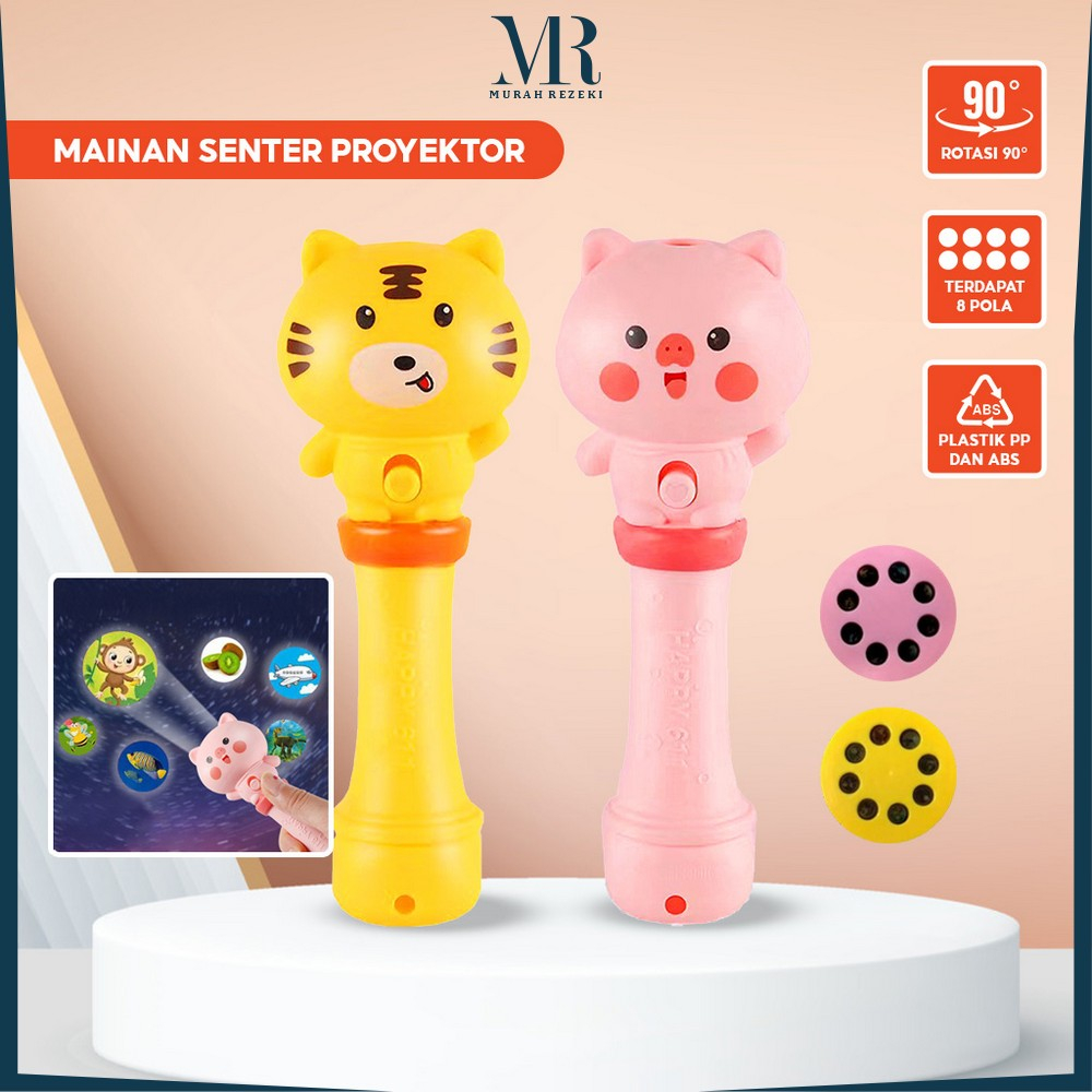Mainan Edukasi Anak Senter Proyektor Kartu Karakter Gambar Kartun / Mini Senter Lampu Malam Bergamba