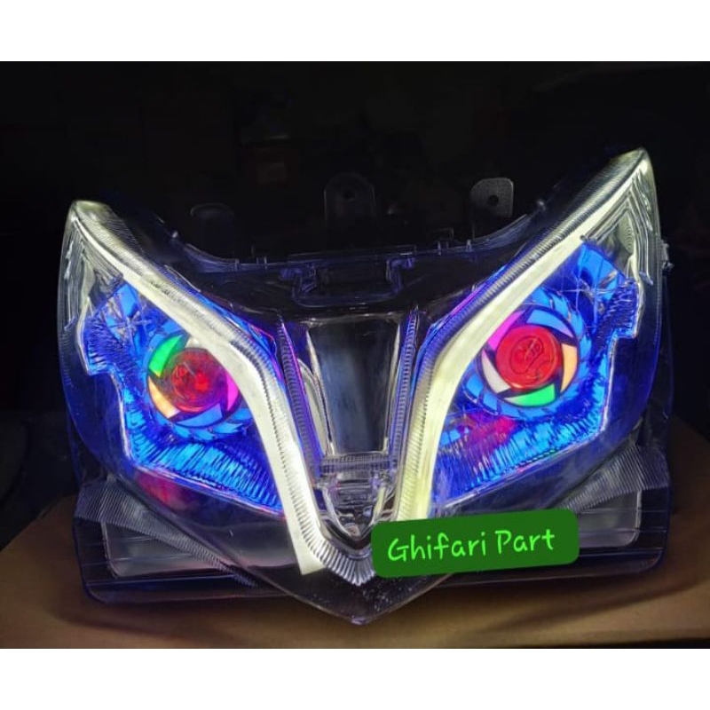 Reflektor Batok Kepala Lampu Depan Vario 125 Techno Custom Alis Putih Plus Proji Running Keren