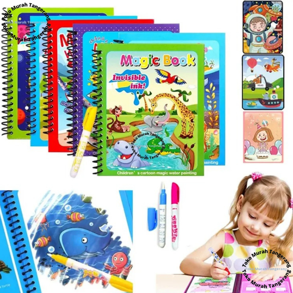 

(COD) PROMO !! Buku Gambar Magic Mainan Edukasi Anak Magic Water Book Drawing Painting Book Buku Ajaib Mewarnai Anak Magic Water Pen Murah Books