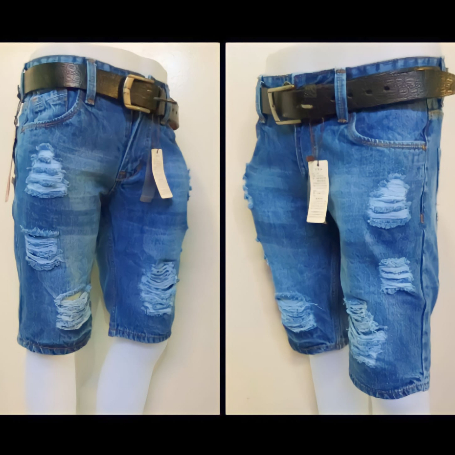 Celana Jeans Pendek Santai Pria Motif Sobek Celana Distro Jeans Cowok Keren Celana Pria Santai biru