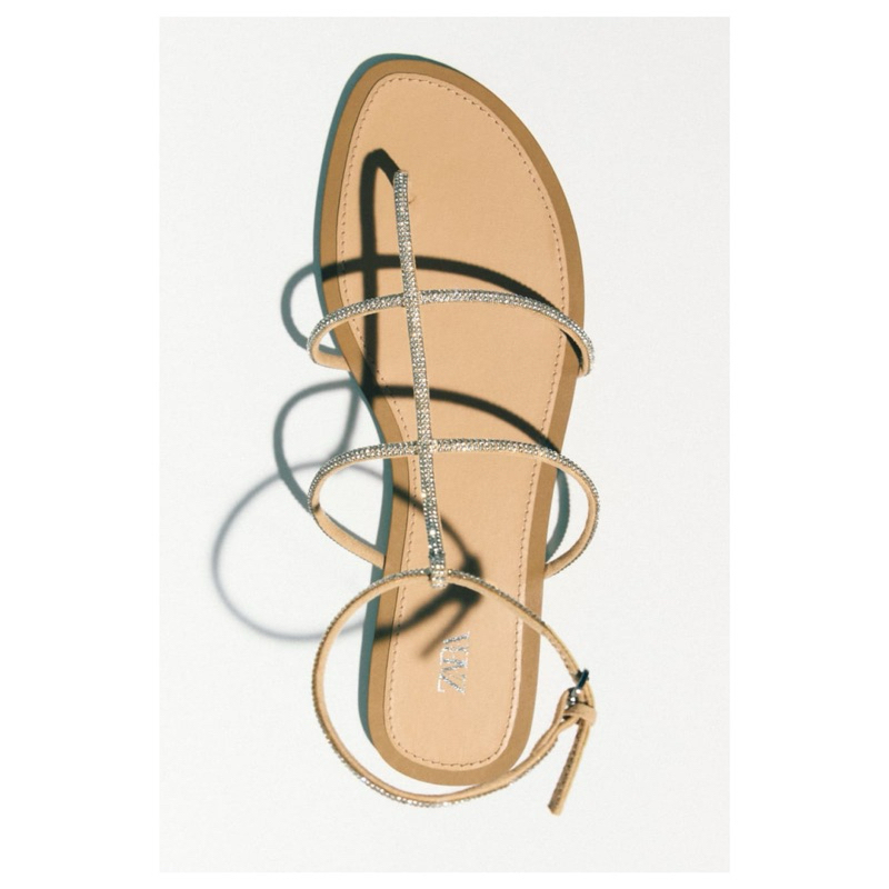 ZR rhinestone strappy flat sandals