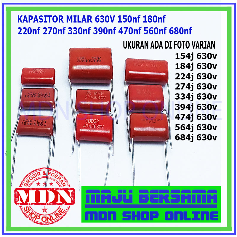 Kapasitor milar mylar 630v 150nf 220nf 270 330nf 390 470nf 564nf 680nf