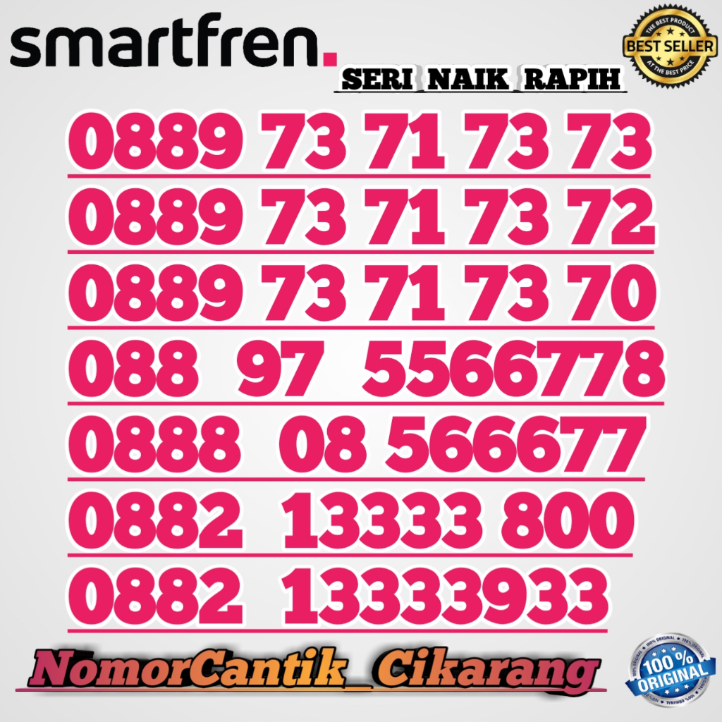 NOMOR CANTIK SMARTFREN SERI TAHUN / NOMOR CANTIK SMARTFREN URUT 5566778 566677 3333 800 73737373