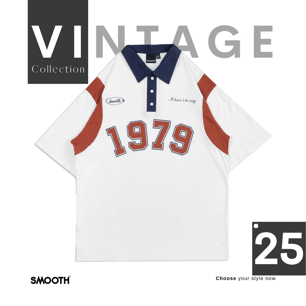 SMOOTH BASIC Vintage Polo Oversized Shirt - White Luzern 1979