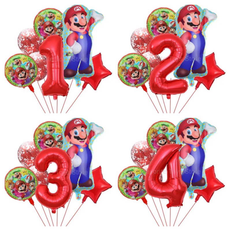 Paket Balon Mario Bros Angka Merah Confetti