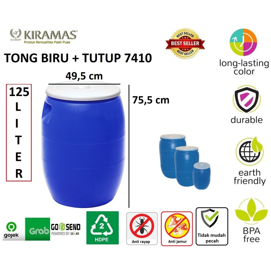 Kiramas Tong Air / Tong Biru / Tong Sampah / Plastik 125 Liter - 7410