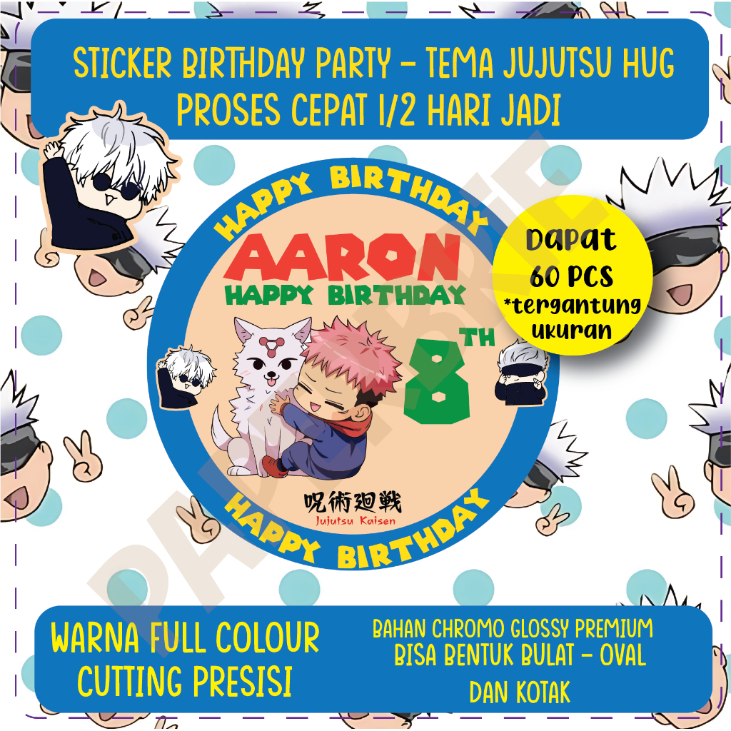 

Label Stiker Jujutsu Hug - Sticker Ulang Tahun Anak, Hampers, Souvenir, Birthday Party