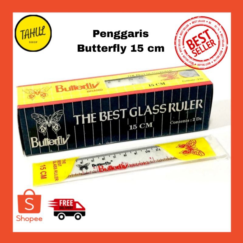 

1 Pcs !!! Penggaris Plastik Glass Ruler 15 cm - Butterfly / Penggaris Butterfly 15 cm