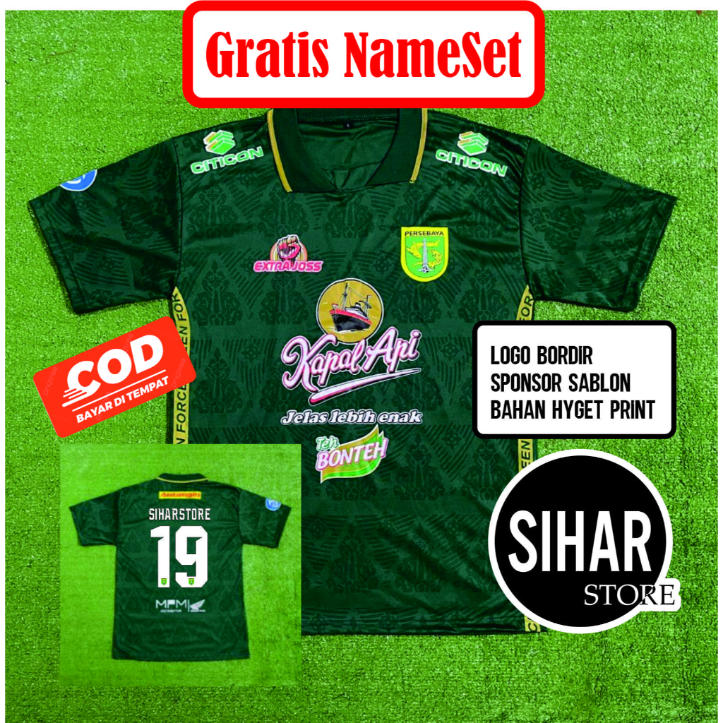 jersey persebaya dewasa home away hijau hitam putih