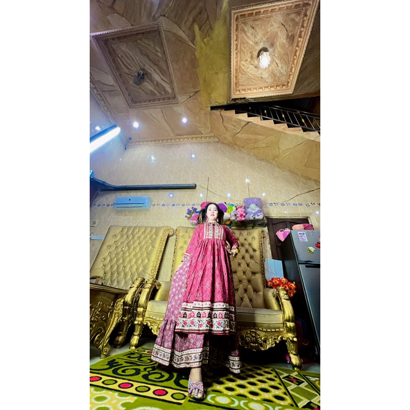 daster gamis hindi lidah pink