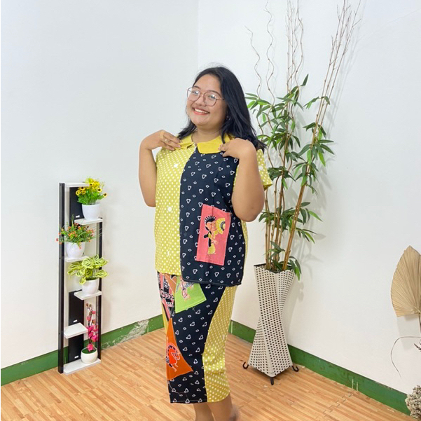 Nastity Jumbo Size Ld 135cm Setelan Busui Friendly Babydoll Celana Nyaman Pinggang Karet Baju Busui 