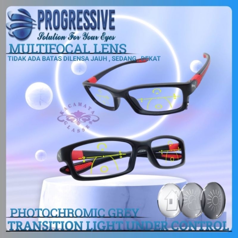 Kacamata Progresif Photochromic Sporty 833 Pria/Wanita | Kacamata Plus Baca Jauh,sedang,dekat |Frame