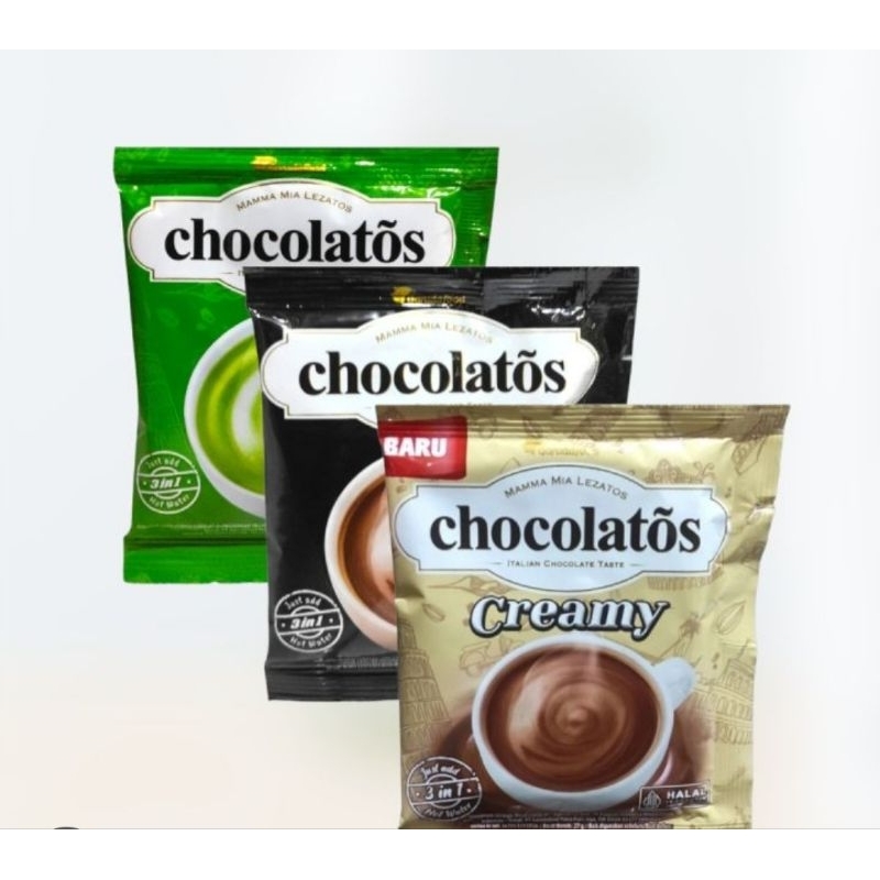 

chocolatos drink tersedia rasa coklat .matcha .creamy 1renceng isi 10pc x24gram..