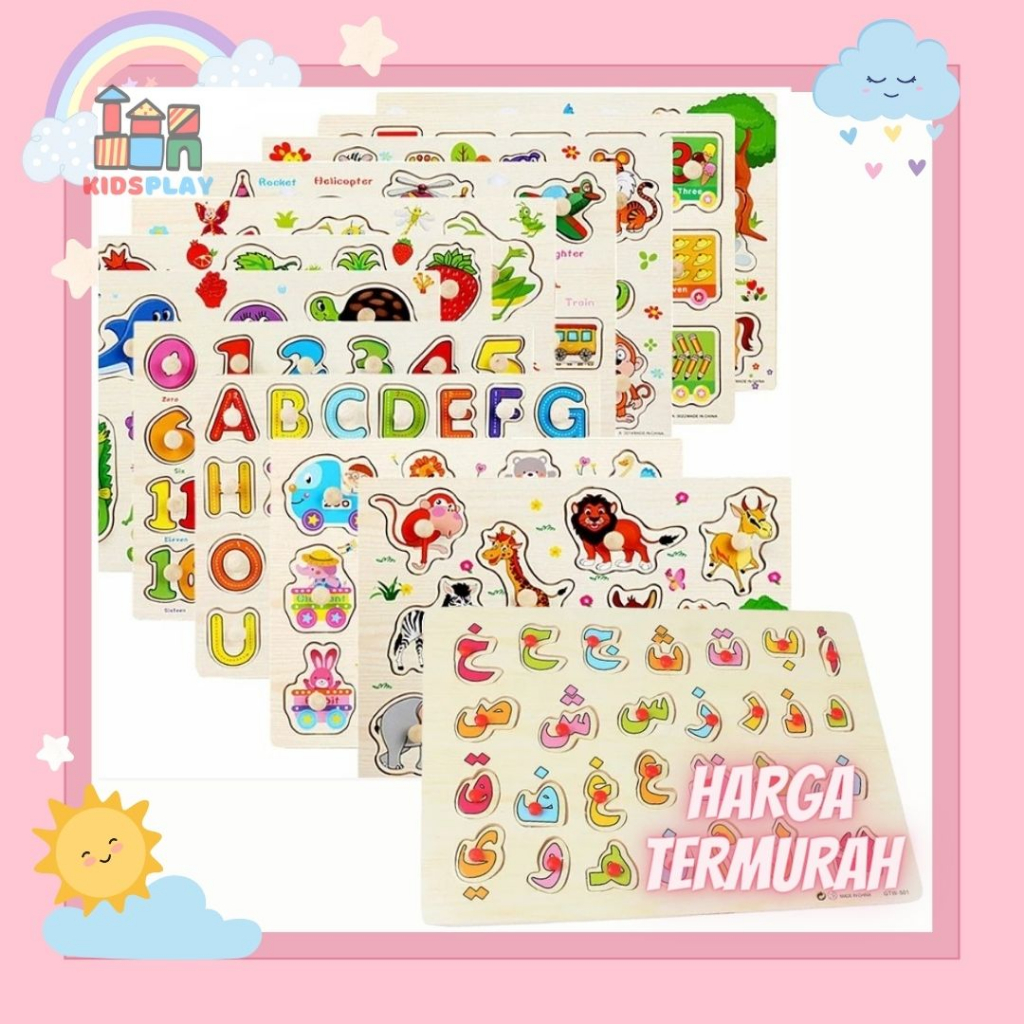Mainan Puzzle Knob Kayu Wooden Puzzle Jigsaw Puzzle Kayu Puzzle Huruf Dan Angka Puzzle Hewan Puzzle 