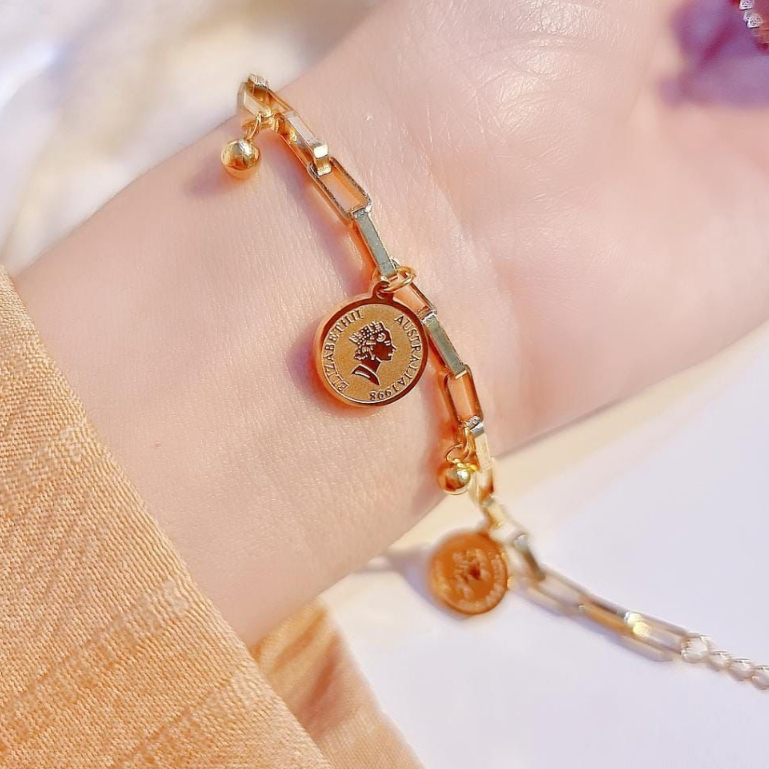 PUSAT ECER GROSIR - GELANG KOIN ELISABETH BOLA TITANIUM GOLD