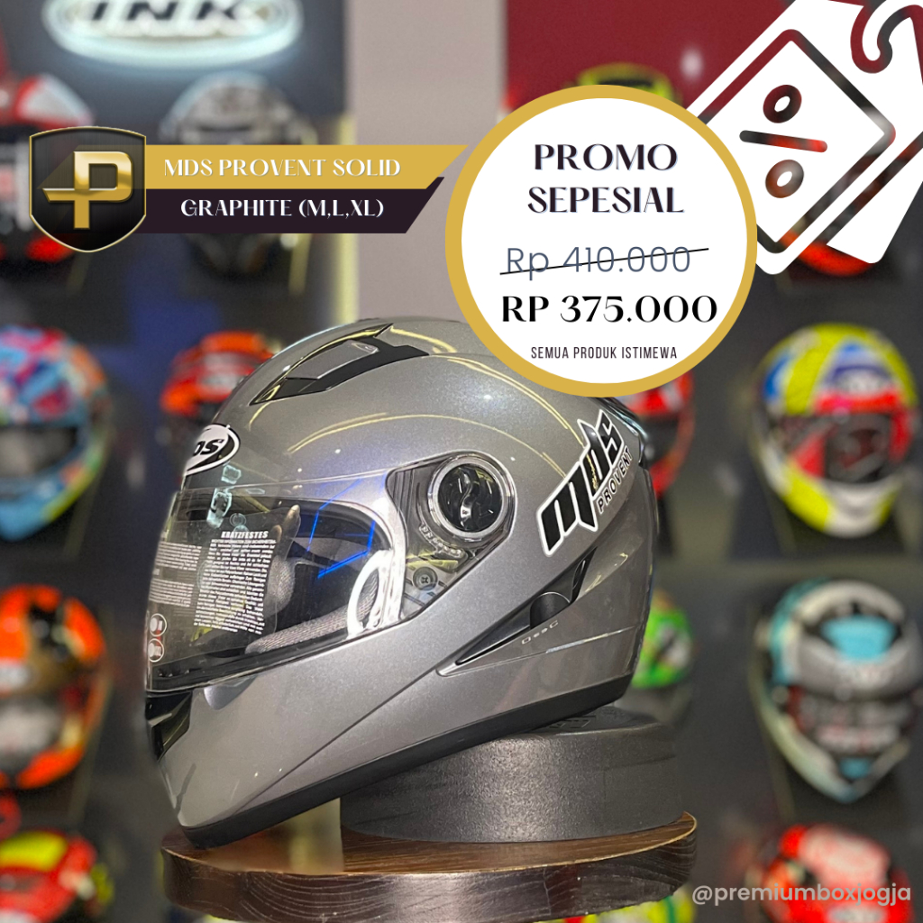 HELM MDS Provent Solid Graphite / FULL FACE / POLOS ABU ABU