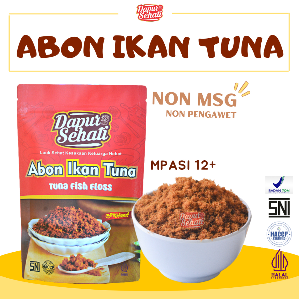 

PREMIUM ABON IKAN TUNA / ABON CAKALANG / ABON LELE NON MSG DAPUR SEHATI BISA MPASI BAYI 1 TAHUN KE ATAS